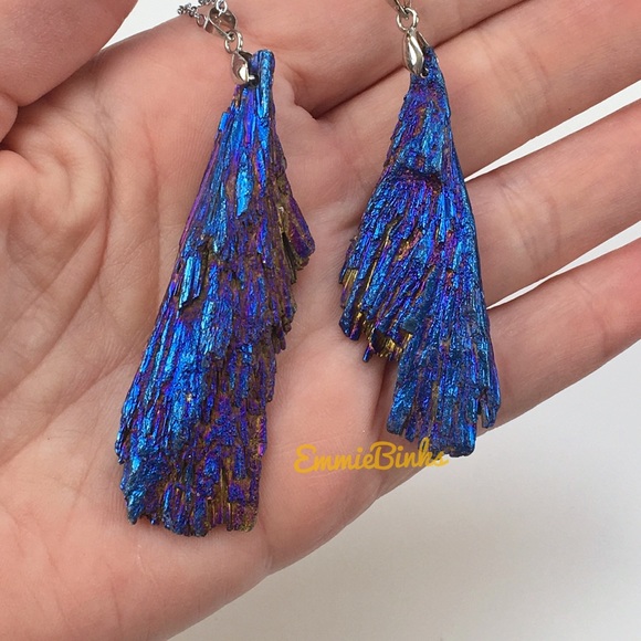 New Amazing Raw Tourmaline Crystal Chunk Platinum Plated Pendant Necklace - Picture 8 of 16